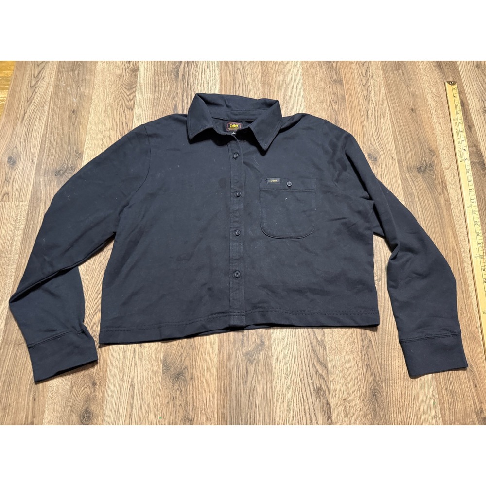 Lee Shirts Women Size Large Black Top Long Sleeve Cropped Workwear Casual